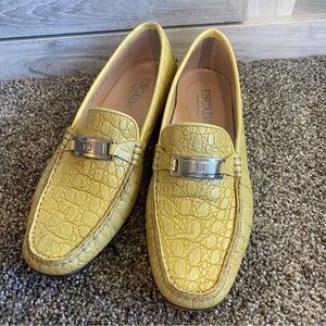 Escada Yellow Croc Signature Moccasin Flats Hand Sewn Made in Italy Leather 5.5